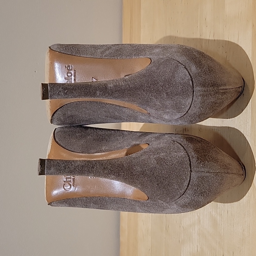 Chloe Taupe Suede Leather Heels - Picture 13 of 15
